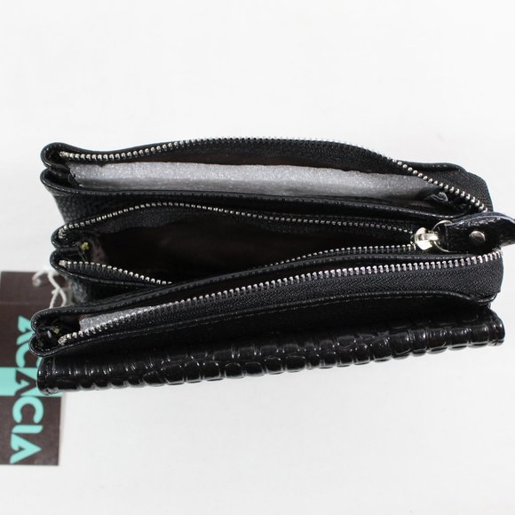 ACACIA Croc-Embossed Faux Leather Convertible Shoulder/Wristlet Bag - Black - Picture 5 of 7